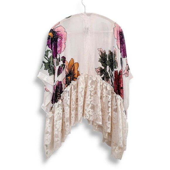 Ethos floral burnout velvet mesh fringed beaded embroidered lace trim kimono boh - Picture 5 of 9